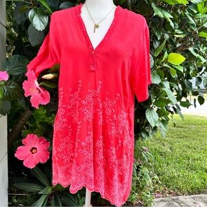Johnny Was Embroidered Coral M top